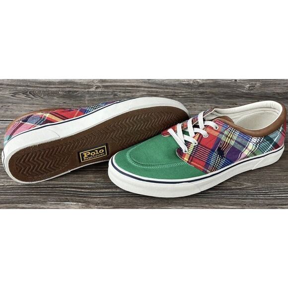 Polo Ralph Lauren RRL Faxon Lace Up Canvas Green Plaid Shoes Mens